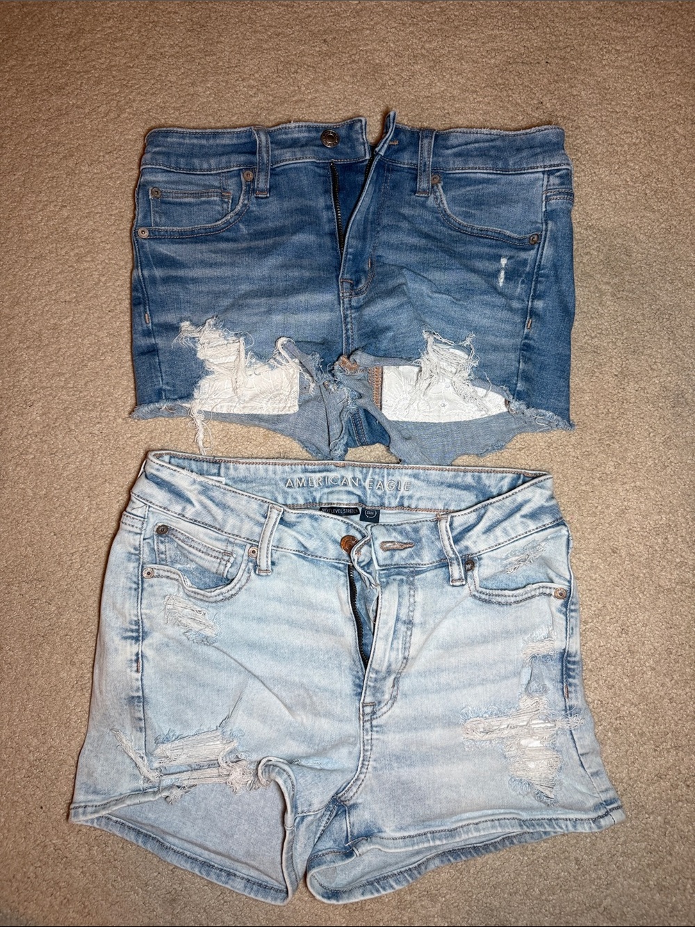 American Eagle Outfitters Light & Dark Blue Wash Distressed Denim Shorts